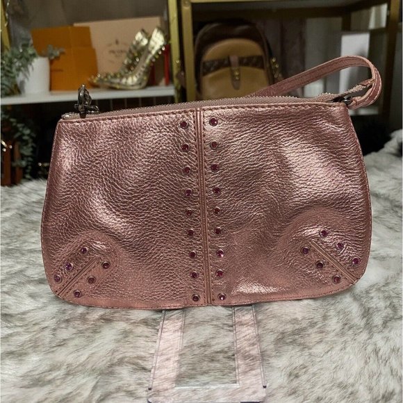 Michael Kors Metallic Pink Leather Rhinestone Studded Mini Shoulder Bag Purse - Picture 1 of 6